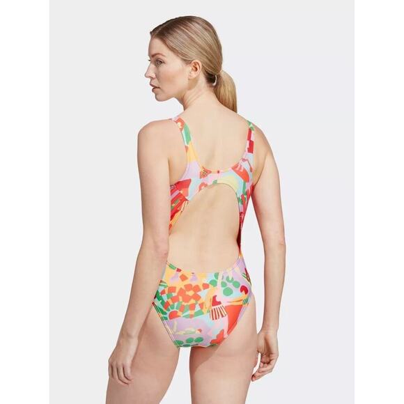 Adidas X Farm Rio Three Stripe Multicolor One Piece Swimsuit - Size 14 (NWT) - Picture 1 of 7